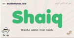 Shaiq muslim boys name and meaning, islamic boys name Shaiq