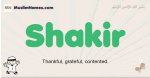 Shakir muslim boys name and meaning, islamic boys name Shakir